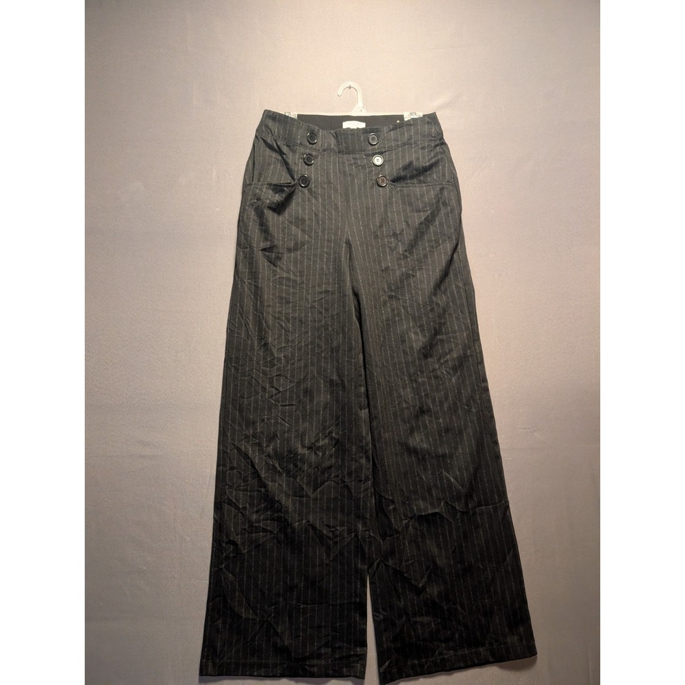 Max Studio Dress Pants Womens Medium Black Pinstripe Career Wide Leg Flat Front